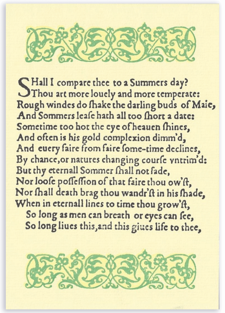 Sonnet 18 - Shall I compare thee to a summer's day? -Shakespeare Quotation Letterpress Postcard ...